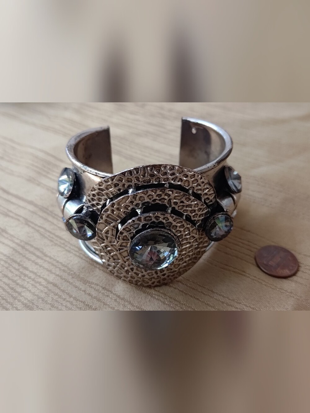 Silver-Tone Crystal Accent Cuff Bracelet - Clear Crystal Costume jewelry